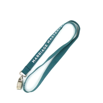 China Classic Silkscreen Printed Imprinted Nylon Lanyards White Logo With Badge Clip supplier