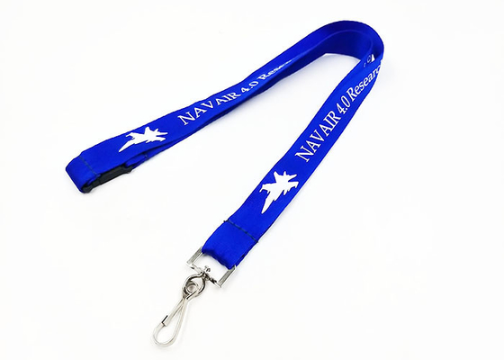 China Blue Silkscreen Printing Imprinted Nylon Lanyards ID Card Lanyard With Swivel J - Hook supplier