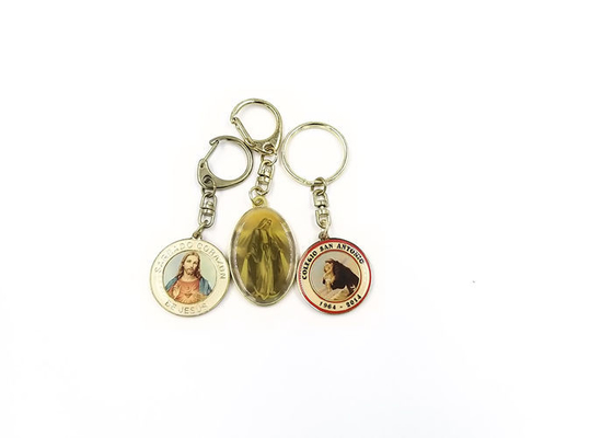 Religious Style Promotional Metal Keychains , Epoxy Gold Metal Key Ring supplier