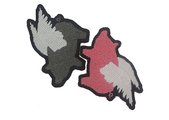 Custom Shape Adhesive Embroidered Patches Durable And Washable Pink / Gray Color supplier