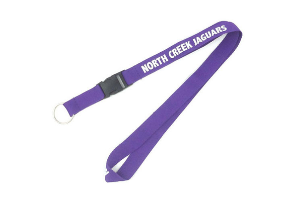 Durable Purple Imprint Polyester Lanyards Eco Friendly Material With Key Ring supplier