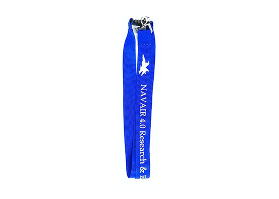 Blue Silkscreen Printing Imprinted Nylon Lanyards ID Card Lanyard With Swivel J - Hook supplier